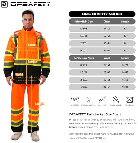 Hi Vis Safety rain Jacket，Reflective Class 3 Rain coat with Inner Mesh Lining and Pockets High Visibility Waterproof work Rain Suits for men&women（Orange,4XL/5XL）