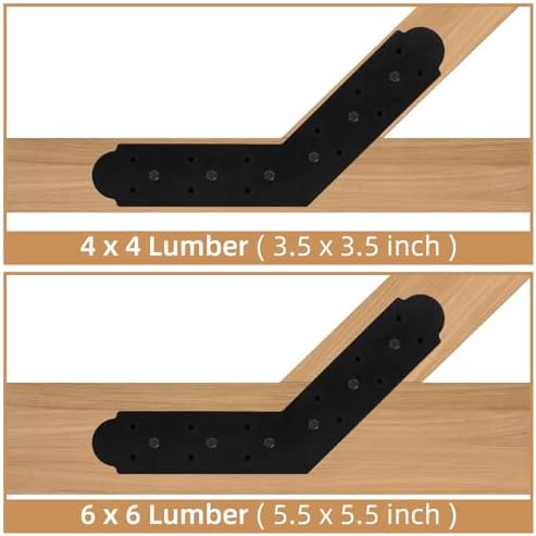 135-Degree Steel Flat Bracket, 4 Pcs Angled Brackets Fixing Mending Plates, Black Repair Plate Corner Brace With Screws Set for Wood Lumber Timber Connectors