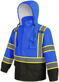 Hi Vis Safety Rain Jacket for Men Women Waterproof Breathable Rain Gears with Mesh Lining Black Bottom Lightweight Work Jacket Blue L/XL