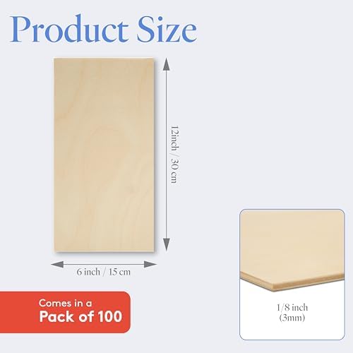 Baltic Birch Plywood, 3 mm 1/8 Craft Wood, B/BB Grade Baltic Birch Sheets, Stronger Than Basswood Sheets, Perfect for Laser, CNC Cutting and Wood Burning, by Woodpeckers (100, 6" x 12", 1/8" Thick)