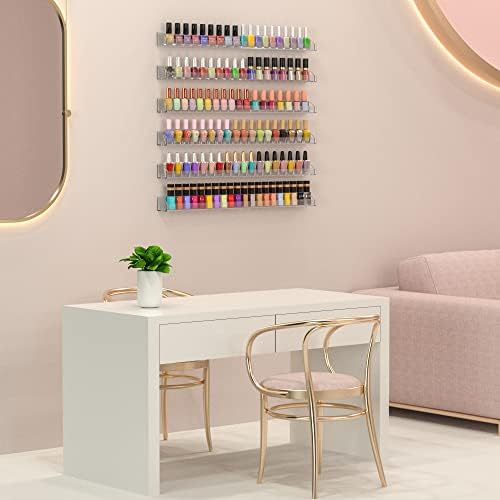 24 Inch Clear Nail Polish Wall Rack with Removable End Caps Set of 6, Acrylic Nail Polish Organizer Wall Mounted,Nail Polish Sorage Shelves for 150 Bottles (24 Inch)