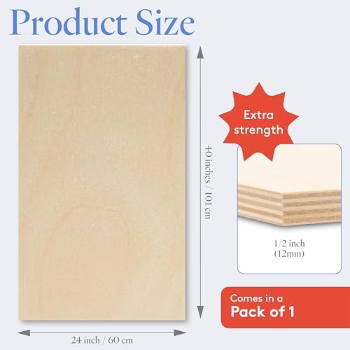Baltic Birch Plywood 24 x 40 x 1/2 Inch - 12 mm Craft Wood, Pack of 1 B/BB Grade, Stronger Than Basswood Sheets or Balsa Wood, Perfect for Laser, CNC Cutting, Wood Shelves, by Woodpeckers
