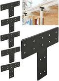 6 Pcs Ultra-Thick T Post Bracket, 12" x 8" Extreme Weatherproof Flat Mending Plate, Heavy Duty Structural Connector for 4x4 6x6 Lumber, Outdoor Pergola, Cabin & Deck Timber Framing