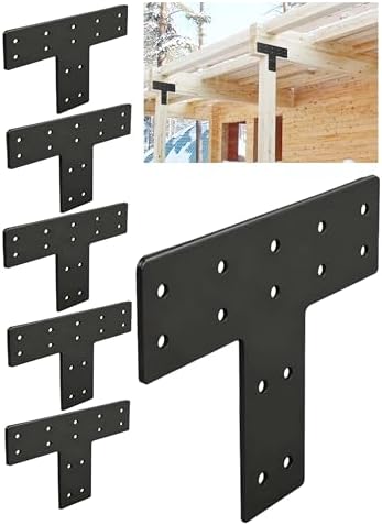 6 Pcs Ultra-Thick T Post Bracket, 12" x 8" Extreme Weatherproof Flat Mending Plate, Heavy Duty Structural Connector for 4x4 6x6 Lumber, Outdoor Pergola, Cabin & Deck Timber Framing