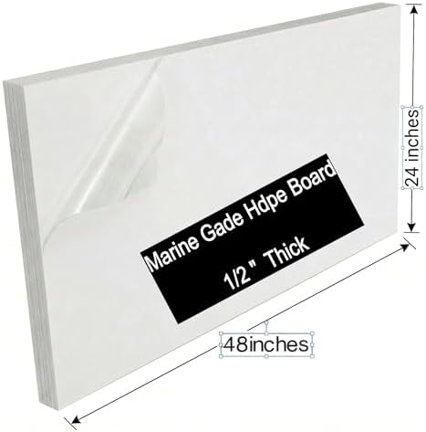 White HDPE Sheet 24x48(12mm) 1/2" Thick, Marine Board HDPE Plastic Board, Waterproof UV Protected Panel for Boat Board, Workbench Top, Industrial Use, Outdoor Projects, Garage Flooring
