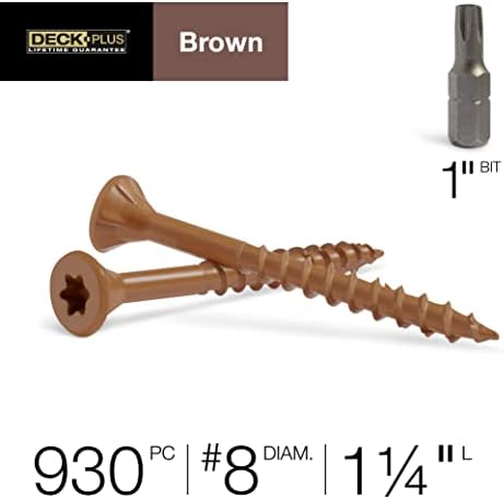 Deck Plus Deck Screws, #8 x 1-1/4in, 930 Pack, Brown, Epoxy