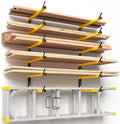 GREENER Lumber Storage Rack Folding Wood Storage Racks Wall-Mounted Metal Racks for Storage with 6-Level Heavy Duty Garage Wood Organizer for Woodworking Shop Indoor & Outdoor Use, 2 pairs,Yellow