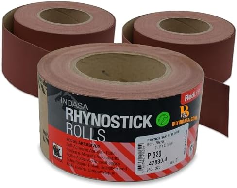 Indasa 2.75" PSA Sandpaper Roll - 27 Yard Rhynostick180-Grit Long Continuous Roll, Self-Adhesive Stickyback Sand Paper for Woodworking, Automotive, Metal (Aluminum Oxide Plus Lubricant)