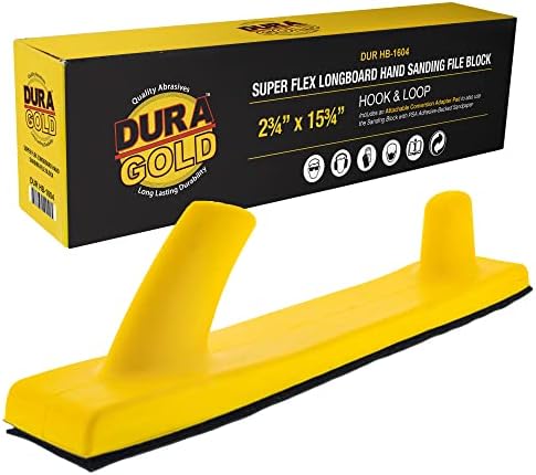 Dura-Gold Pro Series Super Flex Longboard Hand Sanding File Block with Hook & Loop Backing and PSA Backing Adapter Pad & 220 Grit PSA Longboard Sandpaper 20 Yard Roll, 2-3/4" Wide