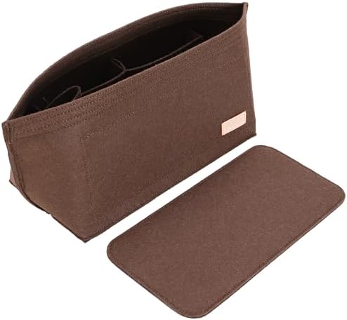 Doxo Purse Organizer Insert for Handbags & Base Shaper 2pc Set, Felt Neverfull MM Organizer Insert, Tote Bag Organizer with Zipper Pocket and Bottle Holder, Fit Speedy 30 Neverfull MM and More,Brown-L
