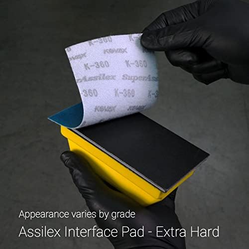 Super Assilex Flexible Sanding Sheet Production Starter Kit, SP19124, K240 - K600, 15 Sheets + 1 Hand Block & Interface Pad + 1 Hard Hand Pad