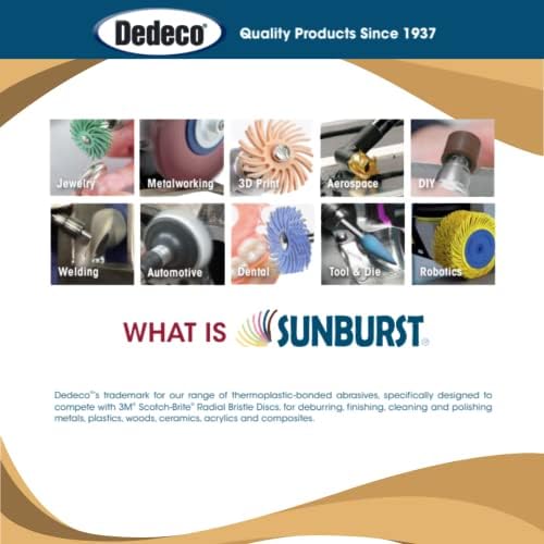 Dedeco Sunburst Radial Bristle Discs 12-Pack - 3" Curved - 3/8" Arbor - Peach 2500 Grit (Extra-Fine, 6 Micron) - Aluminum Oxide for Polishing & Finishing