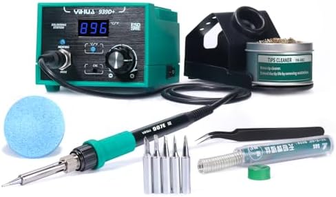 YIHUA 939D+ Digital Soldering Station, 75W Equivalent with Precision Heat Control (392°F to 896°F) and Built-in Transformer. ESD Safe, Lead Free with °C/°F display (Green)
