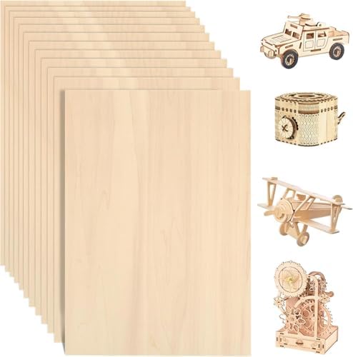 24 Pack Basswood Sheets for Crafts 12"x18"x1/8", 3mm Thick Unfinished Plywood Sheets Board for Laser Cutting & Engraving, Wood Burining, Painting, Staining，Architectural Model