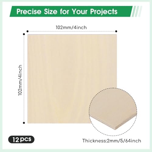 12 Pack Basswood Sheets 4"×4"×5/64" Unfinished Plywood Sheet