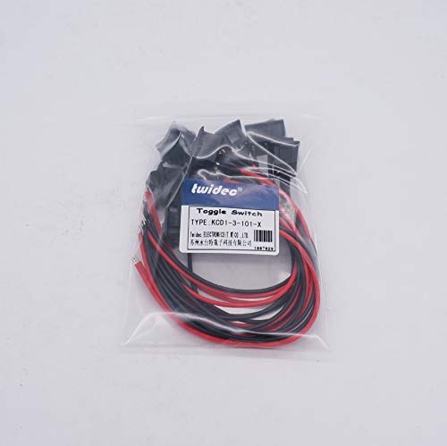 Twidec/10Pcs Rocker Switch AC 6A/250V 10A/125V SPST 2 Pins 2 Position ON/Off Car Boat Square Black Rocker Switch Toggle with Pre-soldered Wires KCD1-X-F