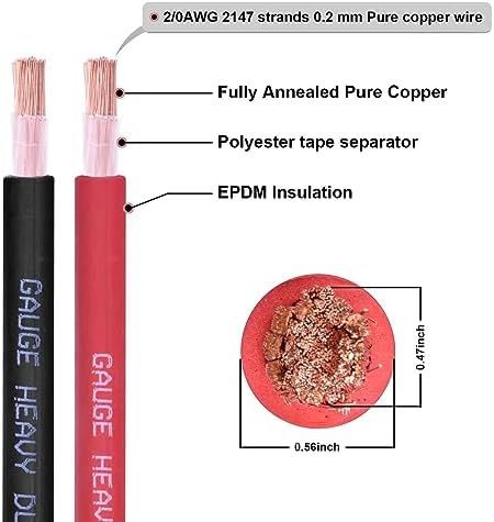 2/0 Gauge Battery Cable, 25FT Red 2/0 AWG Pure Copper Wire Welding Cable, for Automotive, Battery, Solar and Generator, Standard USA OFC Wire