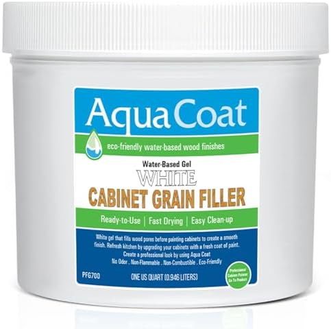 AquaCoat Water-Based White Cabinet Wood Grain Filler Gel – Fast Drying, Low Odor White Wood Filler, Sandable & Paintable for Interior & Exterior Repairs, Upgrades & Restorations – 32 oz