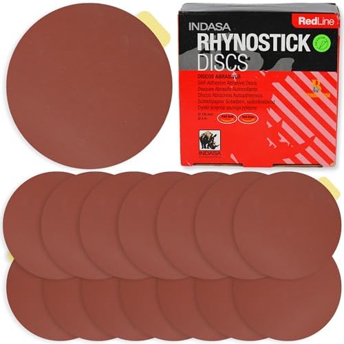 Indasa 5" Rhynostick 100 PCS – 600 Grit, PSA Sanding Discs – High-Performance Abrasive, 250°F Heat-Resistant, Clog-Free, No Residue – Aluminum Oxide Plus Lubricant