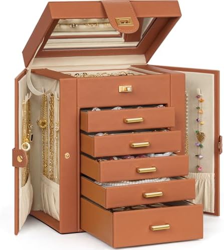 AKOZLIN 6-Tier Jewelry Box Organizer 5 Drawers Storage Orange Regular