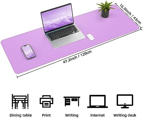 AFIING Leather Desk Pad Protector, Large Desk Mat with Natural Cork & PU Leather, Mouse Pad, Non-Slip, Waterproof Desk Writing Pad for Office and Home, Purple