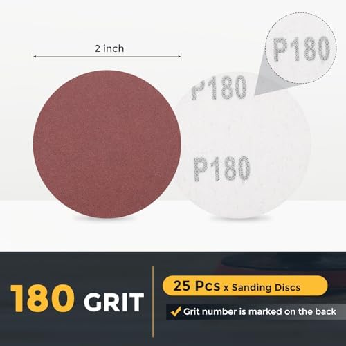 HARFINGTON 25 Pcs 2 Inch Sanding Discs 180 Grit Red Aluminum Oxide