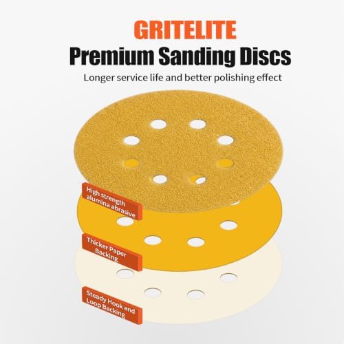 5-Inch 8-Hole Hook and Loop Sanding Discs 80-Grit, 200-Pack, Premium Random Orbital Sandpaper for Woodworking or Automotive