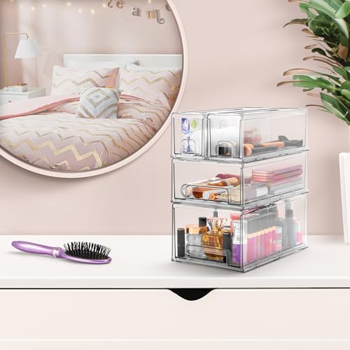 Sorbus Clear Stackable Storage Drawers with Handles (1 Large + 2 Small)
