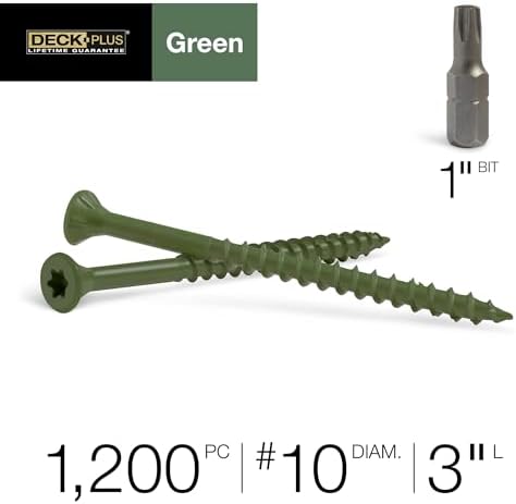 Deck Plus Deck Screws, #10 x 3in, 1500 Pack, Green