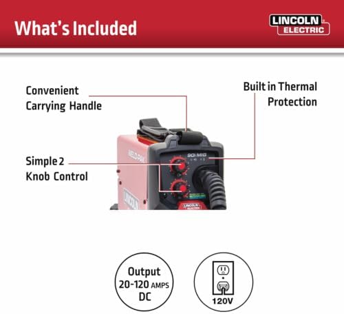 Lincoln Electric 90i MIG and Flux Core Wire Feed Weld-PAK Welder, 120V Welding Machine, Portable w/Shoulder Strap, Protective Metal Case, Best for Small Jobs, K5256-1