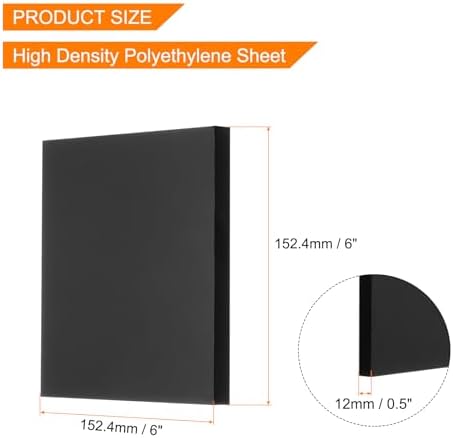 MECCANIXITY UHMW Sheet Ultra High Molecular Weight Polyethylene Sheet, 1/2" Thick Hard HDPE Plastic Sheet Board for Marine Board,DIY Craft, Marine Plywood 6" x 6" Black