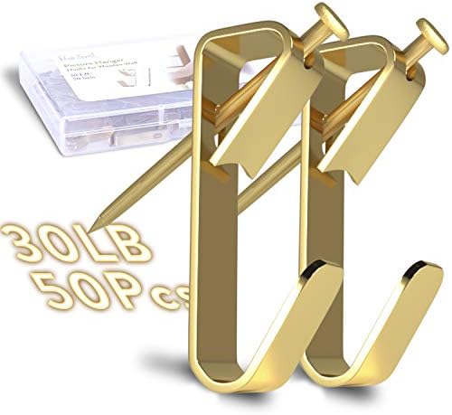 Picture Hangers, Picture Hooks for Hanging Pictures 30LB Frame Hooks Picture Hangers Heavy Duty Hardware Hanger Kit 50Pcs Wooden Wall Painting Hangers Hooks and Nails for Pictures