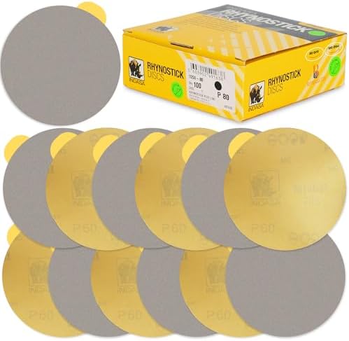 Indasa 5" Rhynostick 100 PCS – 500 Grit PSA Sanding Discs – Flexible Anti-Clog, High-Performance Adhesive Disc Anti-Clog, Dust-Free, Aluminum Oxide + Lubricant Coating, Auto – Wood, Metal, Paint Prep