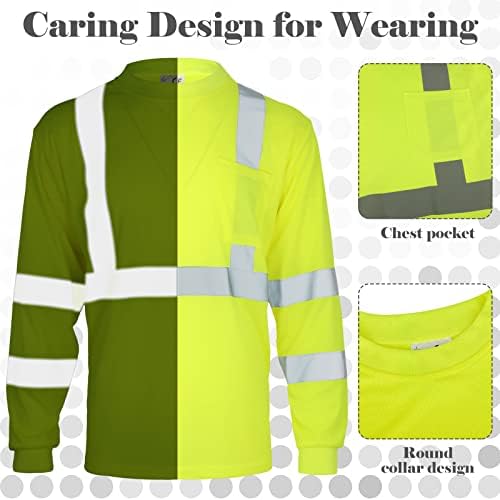 Amylove 4 Pcs Long Sleeve High Visibility Safety Shirts, L, Yellow