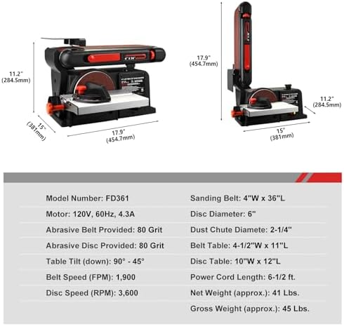 FINDBUYTOOL Belt and Disc Sander, 4.3A Benchtop Sander with 4-1/2"W x 11"L Belt Table and 10"W x 12"L Disc Table, Adjustable Belt Disc Sanders for Sanding, DIY Woodworking, Metal & Knife Sharpening