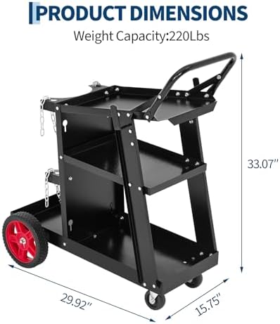 Heavy Duty Welding Cart, Rolling Welder Cart on Wheels for MIG TIG Welder & Plasma Cutter, Carbon Steel Weld Cart 220LB Capacity with Handle & Gas Tank Holder
