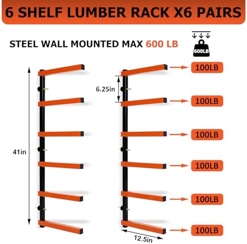 ECOTRIC 6 Pair of 6 Levels Shelf Lumber Rack Lumber Storage Rack Lumber