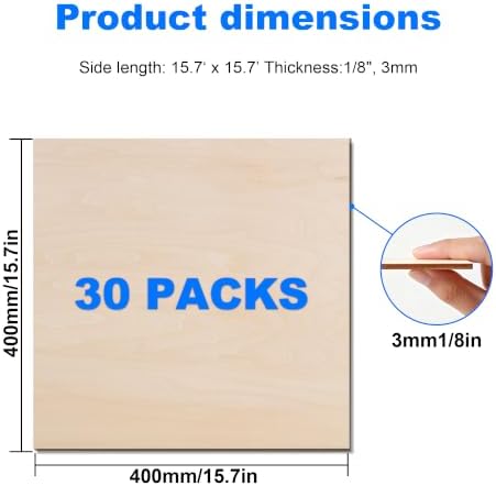 30 Pack 15.7"x15.7"1/8" 3mm Basswood Sheets for Laser Cutting