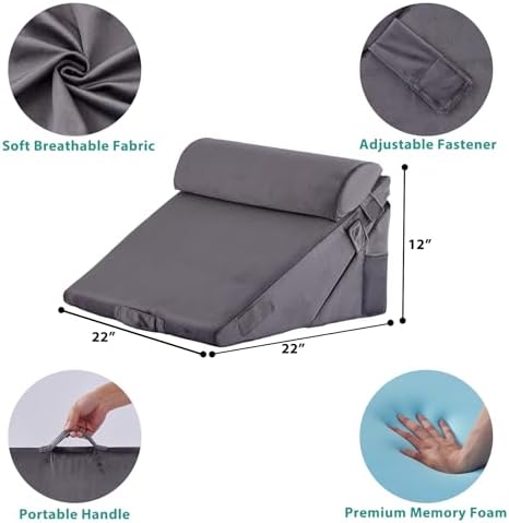 Bedluxe Wedge Pillow Set for After Surgery, Orthopedic Bed Wedge, Velvet