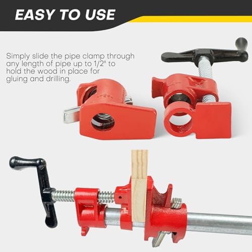 6 Pack 1/2" Wood Gluing Pipe Clamp Set, Pipe Clamps for Woodworking