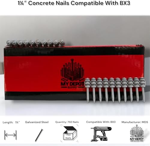1¼″ Concrete Nails Compatible With Hilti BX3-750 Count Flat Head Shoot-Drive Nails with 20µm Galvanized Zinc Coating - Heavy-Duty Construction Fasteners for Commercial & Residential Projects
