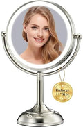 VESAUR 11.8" Extra Large 17" Tall Lighted Makeup Mirror, 1X/5X/10X 3-Sided Magnifying Mirror with 96 LEDs, 3 Color Dimmable Lights, 360° Swivel Dual Power Vanity Mirror, Nickel Finish Luxury Gift Box