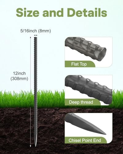 50 Pcs 12 Inch Ground Rebar Stakes, Heavy Duty Ground Anchors