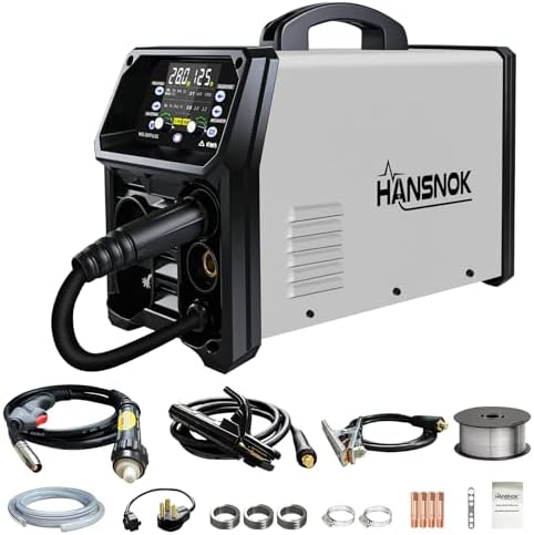 250A Aluminum Pulsed MIG Welder,5 in 1 Welder Machine Pulse MIG/Gas MIG/Gasless Flux Core MIG/Stick/Lift TIG/110v/220v Dual Voltage Large LED Display with 2T/4T Synergic Multiprocess Welding Machine