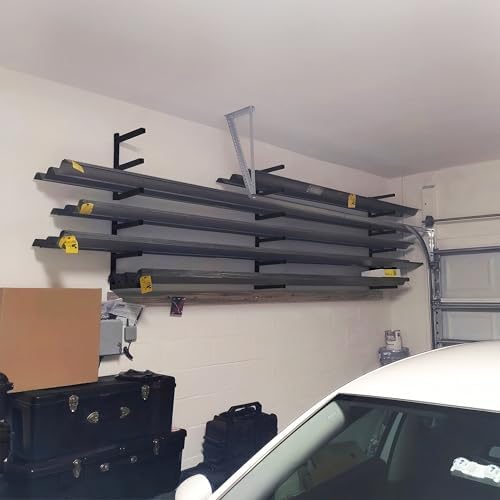 Lumber Rack Wood Storage Racks with 3 Level, Garage Wood Organizer Lumber Storage Rack, Workshop Organizers and Storage Wood Wall Shelving Wall Mounted, Lumber Metal Racks for Indoor (Black-6 Pack)
