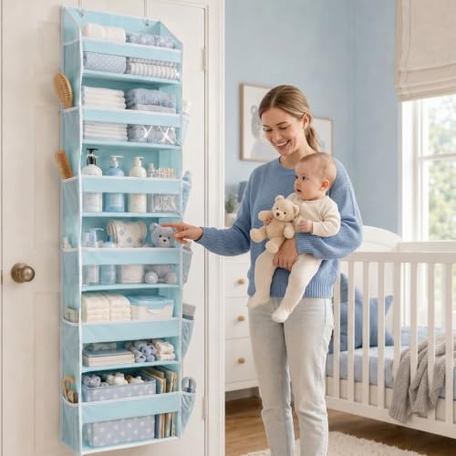 HOMELUX THEORY Over the Door Organizer, 6-Tier, 100D Fabric, Baby Blue 2pc