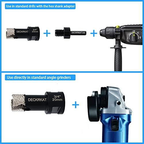 3/4” Diamond Hole Saw with Slots 20mm Vacuum Brazed Tile Hole Saw for Porcelain Granite Brick Concrete with 5/8-11 Thread to 3/8” Hex Shank Adapter Fit Both Angle Grinders & Electric Drills