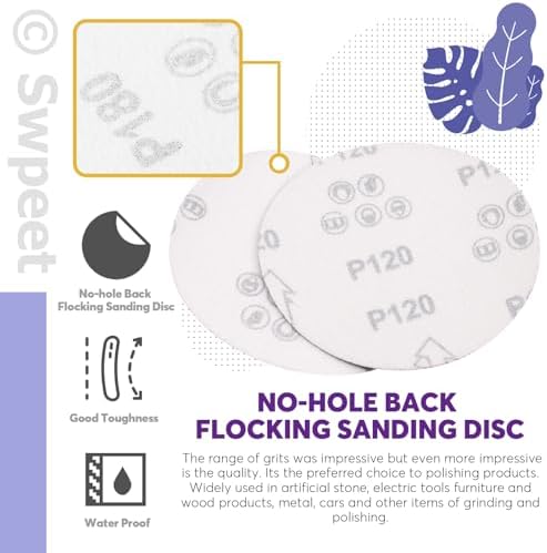 Swpeet 49Pcs 1 x 30 Inch Aluminum Oxide Sanding Belts (60/80/120/150/240/400 Grits) with 5 Inch No-hole Back Flocking Sanding Disc (80/100/120/180/240/400 Grits) and Cleaning Eraser