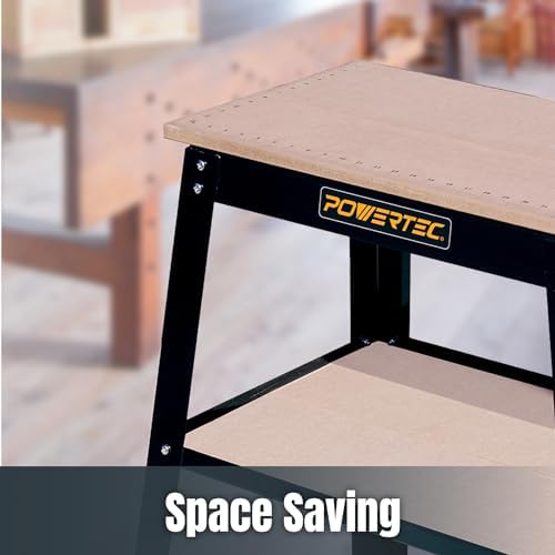 POWERTEC Tool Stand, MDF Split Top Expands to 20"x25", 32" Work Height Power Tool Stand for Drill Press, Belt Sander, Bench Grinder, Band Saw, Scroll saw, and Planer (UT1002)