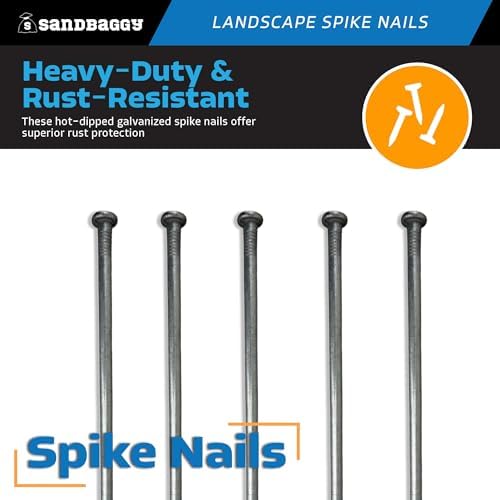 Sandbaggy 3/8" x 10" Landscape Spike Nails - Galvanized Timber Spikes - Construction, Landscape Edging, Framing, Landscape Fabric (3/8" x 10" (Galvanized), 800)